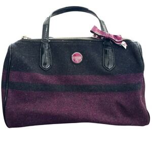 Coach Signature Wool‎ Stripe Satchel Passion Berry Charcoal F24784